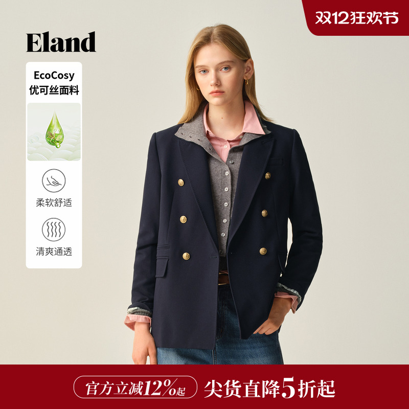 ELAND西装双排扣外套纯色