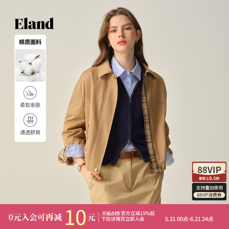 【67%棉】Eland衣恋短外套女工装风舒适翻领夹克冬季新款