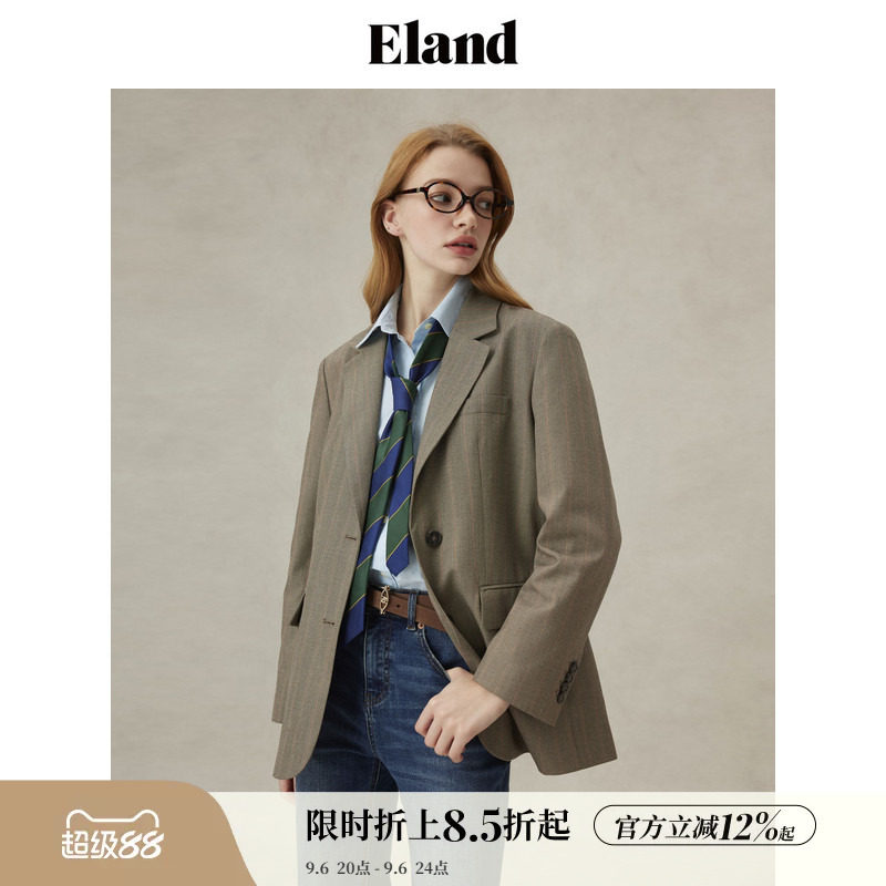 Eland衣恋西装女领口粘衬单排扣直筒显瘦通勤西服外套25春季新款