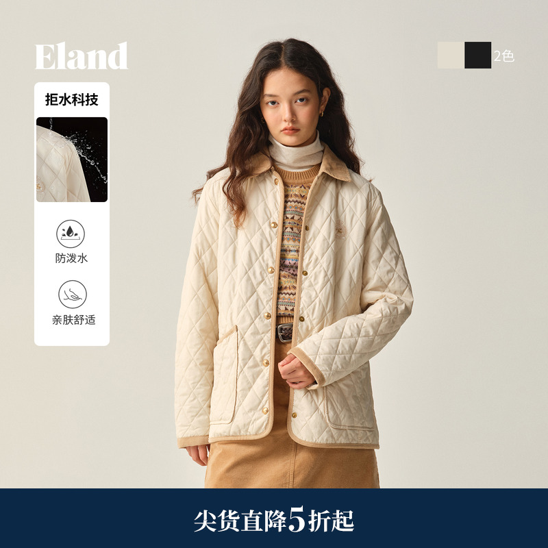 Eland衣恋棉服男女款老钱风大口袋翻领中长款外套2025冬季新款