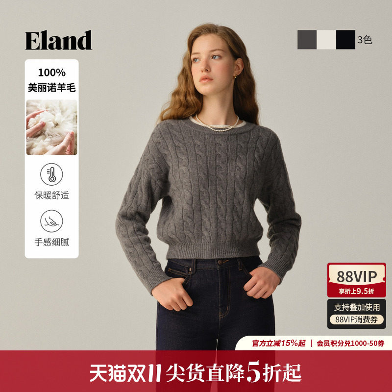 ELAND毛衣圆领套头针织衫