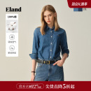 上衣2025冬季 女老钱风小翻领牛仔衫 Eland衣恋衬衫 新款 100%棉
