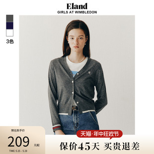 格雷系羊毛混纺上衣 女薄款 Eland衣恋针织衫 学院风V领开衫