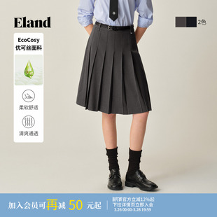 百褶裙冬季 Eland衣恋半身裙女学院风中长款 新款 优可丝