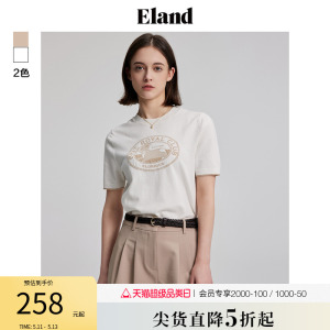 Eland衣恋T恤女短袖毛衣圆领套头针织衫短款复古学院风春夏新款