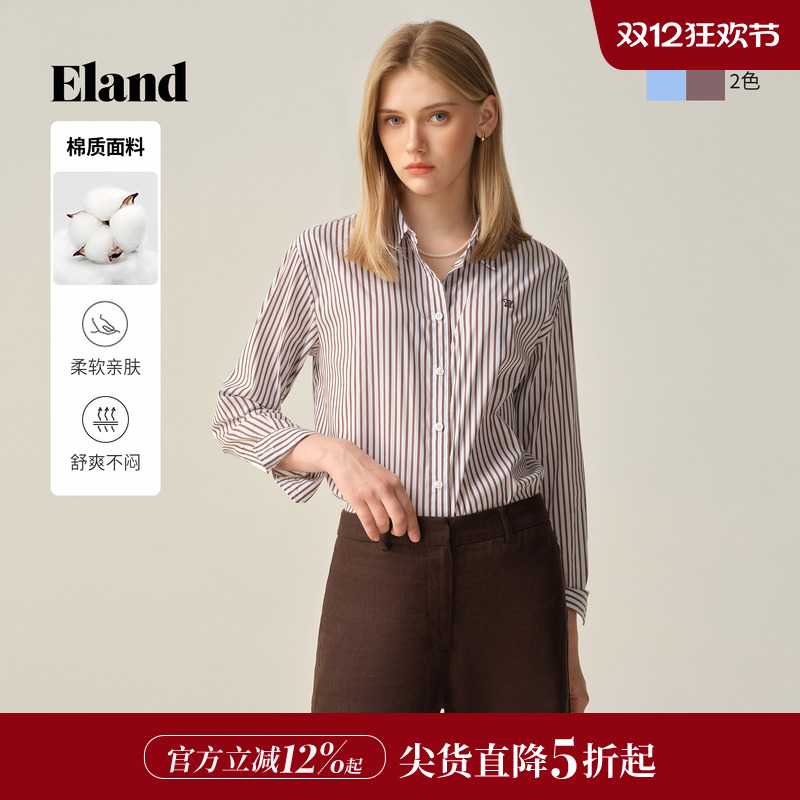 ELAND棉感衬衫条纹长袖