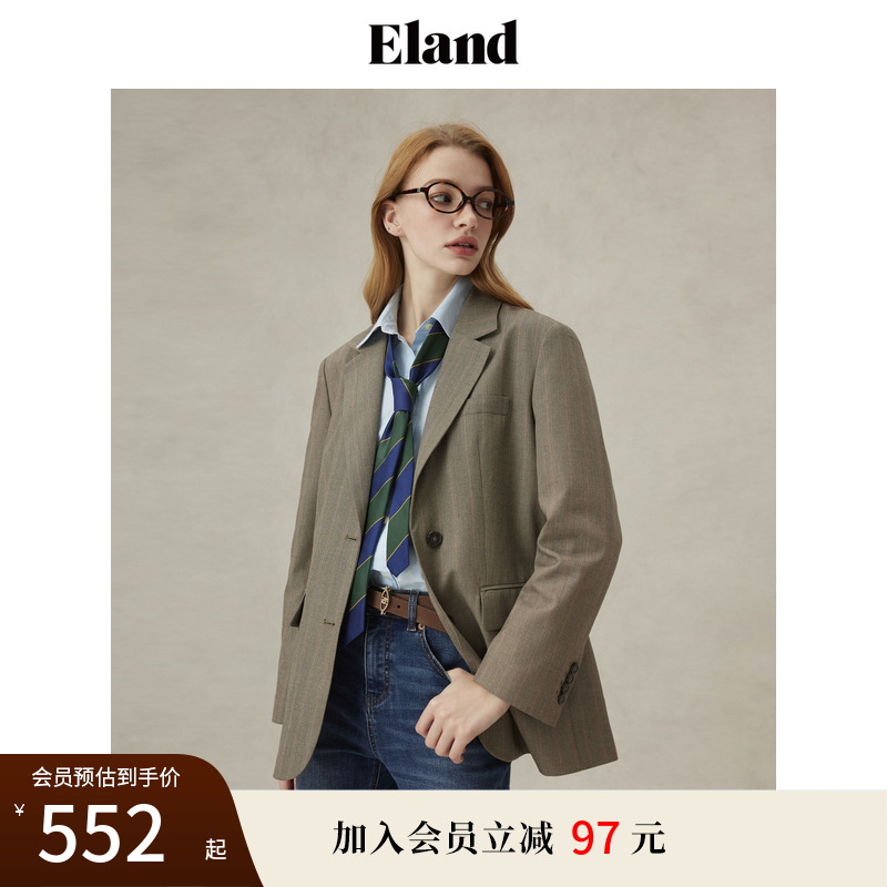 Eland衣恋西装女领口粘衬单排扣直筒显瘦通勤西服外套25春季新