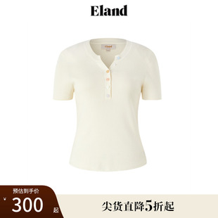 Eland衣恋短袖 T恤女水滴领甜美毛衣显瘦套头透气上衣夏季 款
