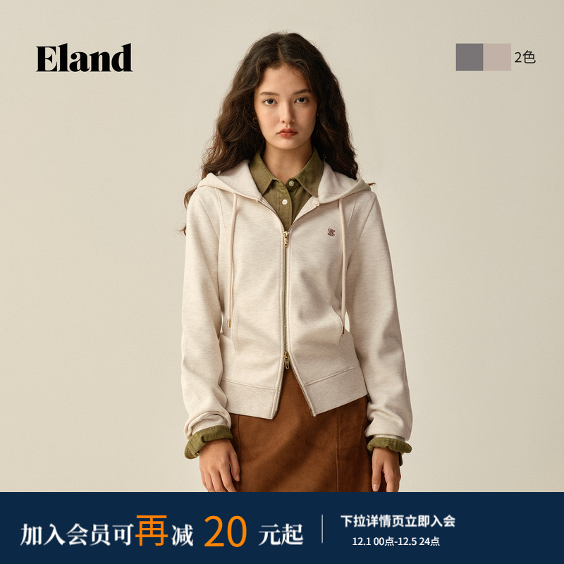 ELAND卫衣双拉链纯色长袖