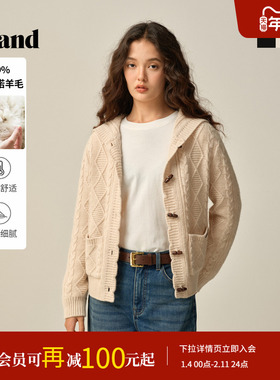 【美丽诺羊毛】Eland衣恋毛针织衫女单排扣连帽开衫2025冬季新款