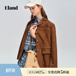 新款 Eland衣恋仿皮皮衣女时尚 通勤美拉德通勤外套2026春季