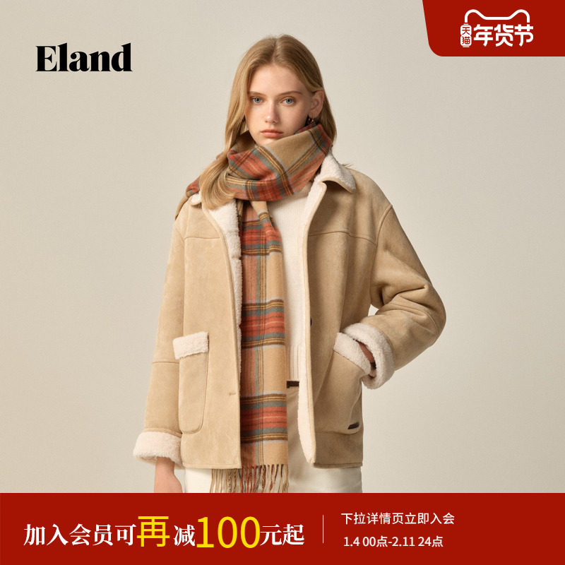 Eland衣恋仿羊羔绒外套摇粒绒外套女大口袋短外套2025冬季新款,女装/女士精品,皮草,淘宝优惠券,粉丝福利购,淘宝优惠卷