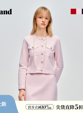 Eland衣恋毛针织衫女气质圆领红色节日感长袖开衫2026春季新款