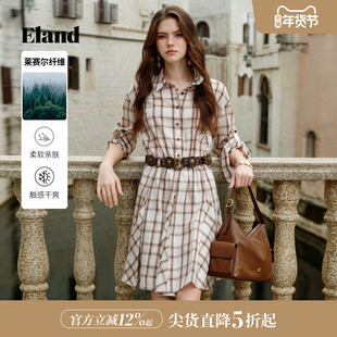 【100%莱赛尔】Eland衣恋连衣裙女法式气质衬衫裙2025秋季新款