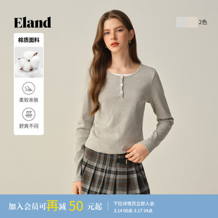 【97%棉】Eland衣恋T恤女长袖舒适合身上衣2025冬季新款