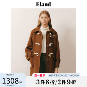 Eland衣恋牛角扣羊毛双面呢大衣