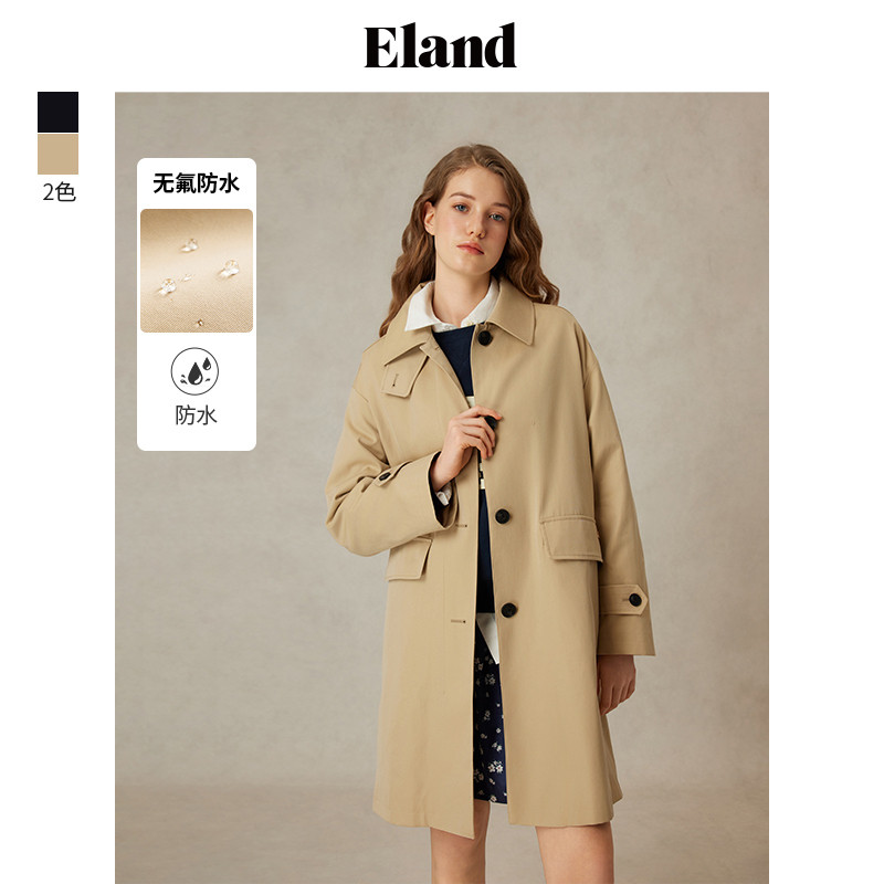 ELAND单排扣宽松纯棉风衣简约