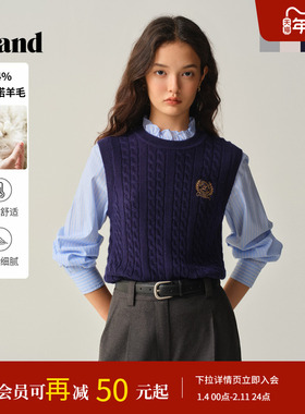 【常春藤】Eland衣恋毛衣女时尚假两件长袖针织衫2025冬季新款