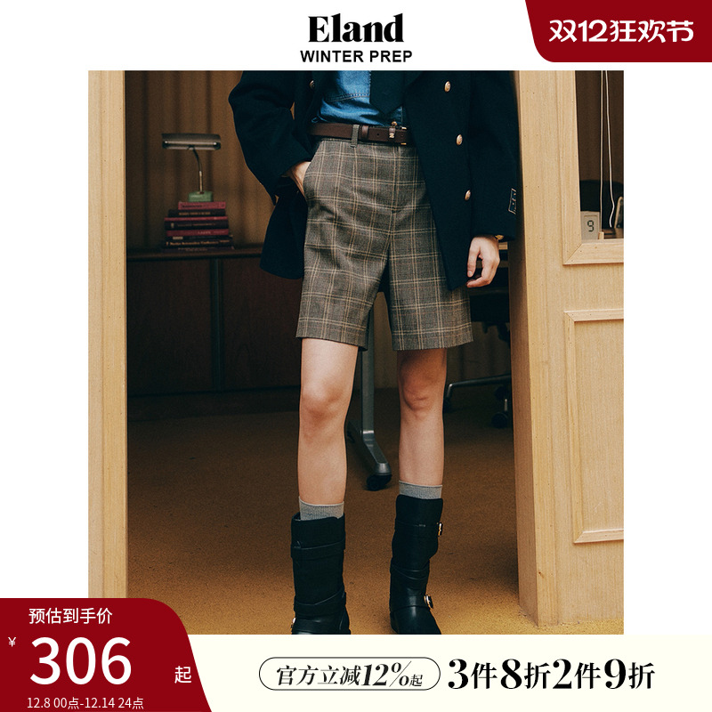 ELAND短裤休闲裤格纹简约