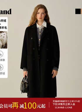 【山羊绒+绵羊毛】Eland衣恋毛呢外套女双排扣羊毛大衣2025冬新款