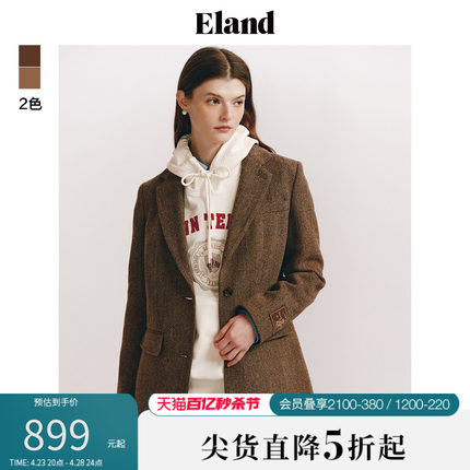 【100%绵羊毛】Eland衣恋西装女老钱风美拉德翻驳领外套