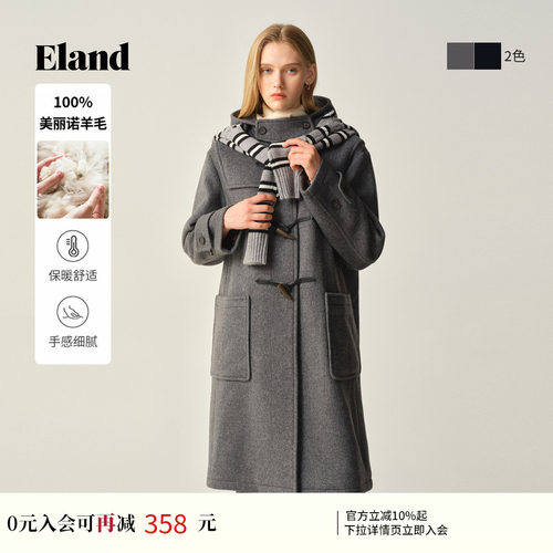 ELAND毛呢外套100%绵羊毛连帽