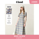 新款 Eland衣恋连衣裙女格纹侧口袋裙子2025夏季 淡人 法国亚麻