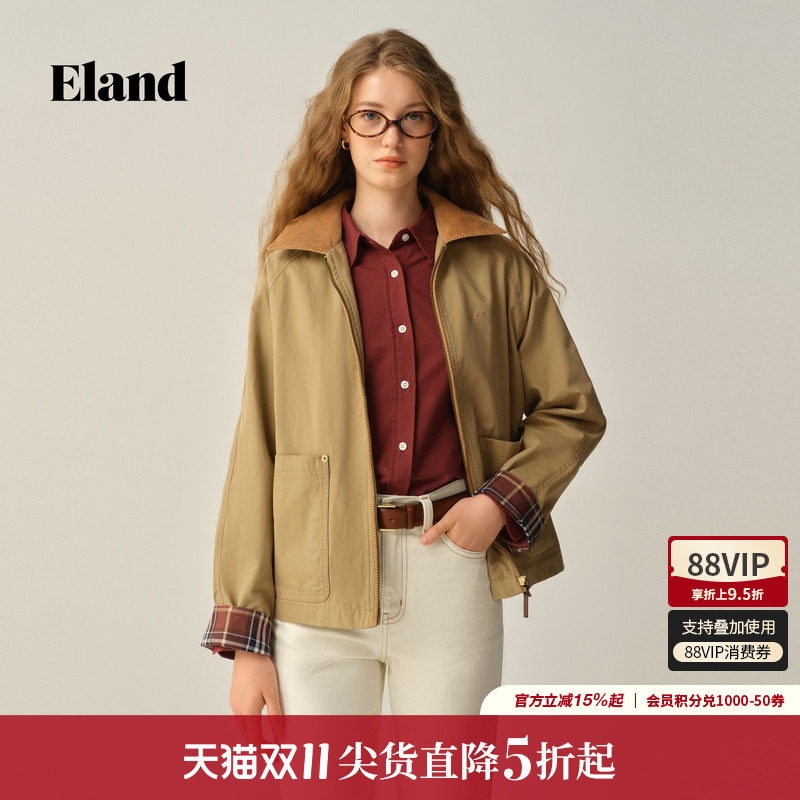 【莱赛尔】Eland衣恋短外套女复古宽松大方口袋夹克冬季新款