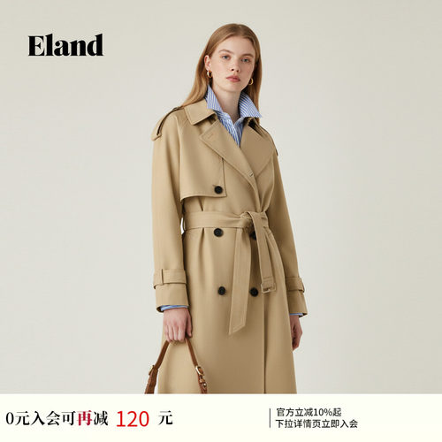 ELAND风衣翻领双排扣收腰