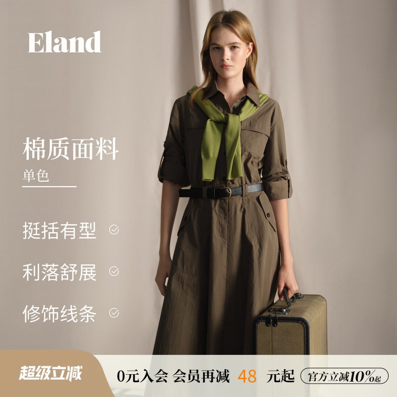 ELAND衬衫式收腰工装风连衣裙图片