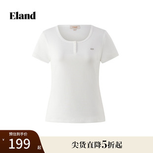 上衣2025夏季 短袖 93%棉 新款 Eland衣恋T恤女纯色简约圆领修身
