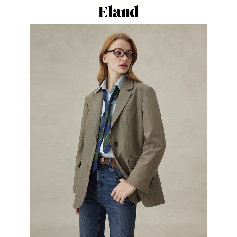 Eland衣恋西装女领口粘衬单排扣直筒显瘦通勤西服外套25春季新款