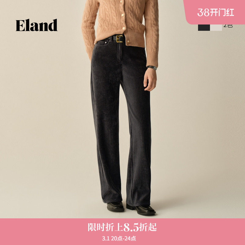 Eland衣恋休闲裤女直筒裤收腰显瘦纯色灯芯绒裤子2025冬季新