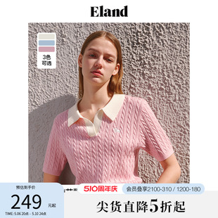 上衣套头毛衣 Eland衣恋针织T恤女套头polo领元 气学院风短袖