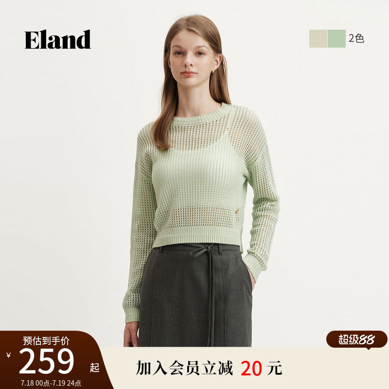 ELAND镂空高级感圆领针织长袖