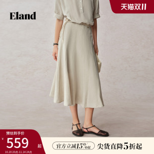 新款 Eland衣恋半身裙女收腰休闲法国亚麻A字裙2025秋季 伞裙