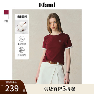 Eland衣恋T恤女基础百搭版 型假两件设计棉感短袖 上衣2025夏季 新款