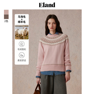 冬款 Eland衣恋毛衣女费尔岛提花保暖毛衫 绵羊毛＋马海毛