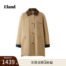 【100%棉】Eland衣恋风衣女气质中长款单排扣外套2025冬季新款