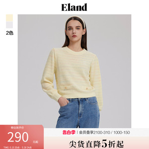 Eland衣恋针织衫女小香风圆领套头衫年春短款宽松薄毛衣