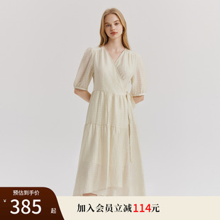 萊賽爾 Eland衣戀連衣裙女交叉V領(lǐng)不規(guī)則蛋糕裙子夏季