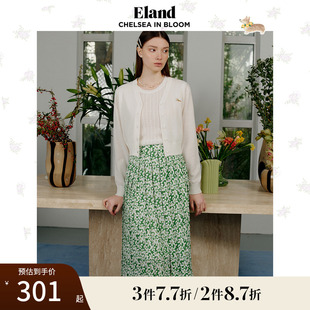 甜美风百褶裙夏 Eland衣恋半身裙雪纺花朵碎花裙中长款