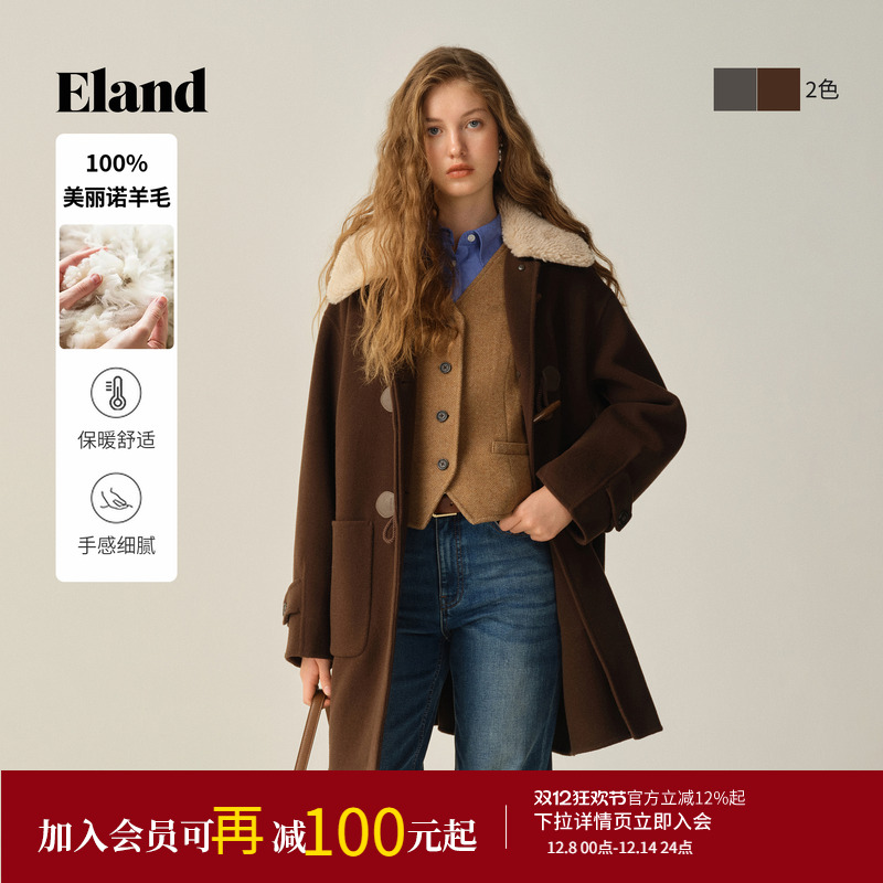 ELAND毛呢外套可拆卸毛领