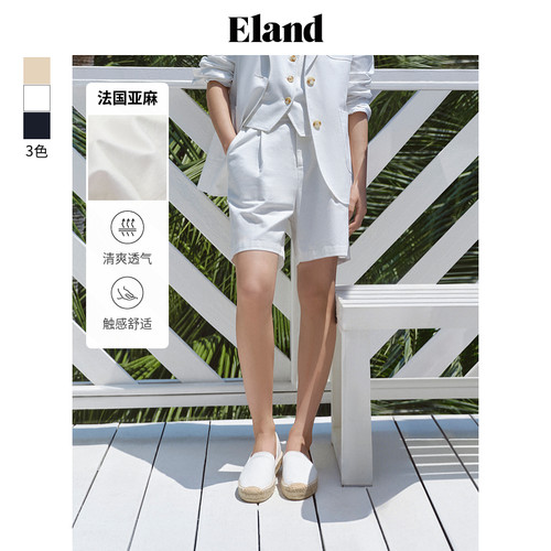 ELAND短裤纯色A字含亚麻