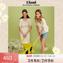 Eland衣恋裙子女短袖连衣裙春秋款刺绣针织短裙夏季款