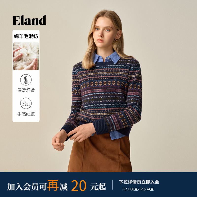 ELAND毛衣长袖圆领提花