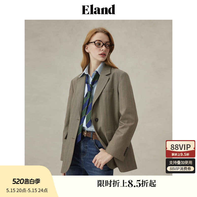 Eland衣恋西装女领口粘衬单排扣直筒显瘦通勤西服外套25春季新款