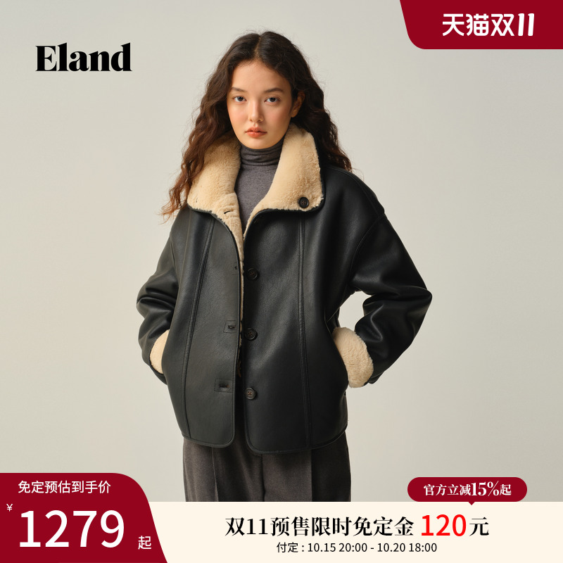 ELAND皮草翻领短款夹克