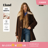 新款 Eland衣恋毛呢外套女牛角扣大衣2025冬季 100%美丽诺羊毛