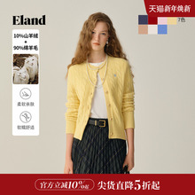 【绒感棉花糖含山羊绒】ELand衣恋毛衣女绞花针织开衫2025秋冬新